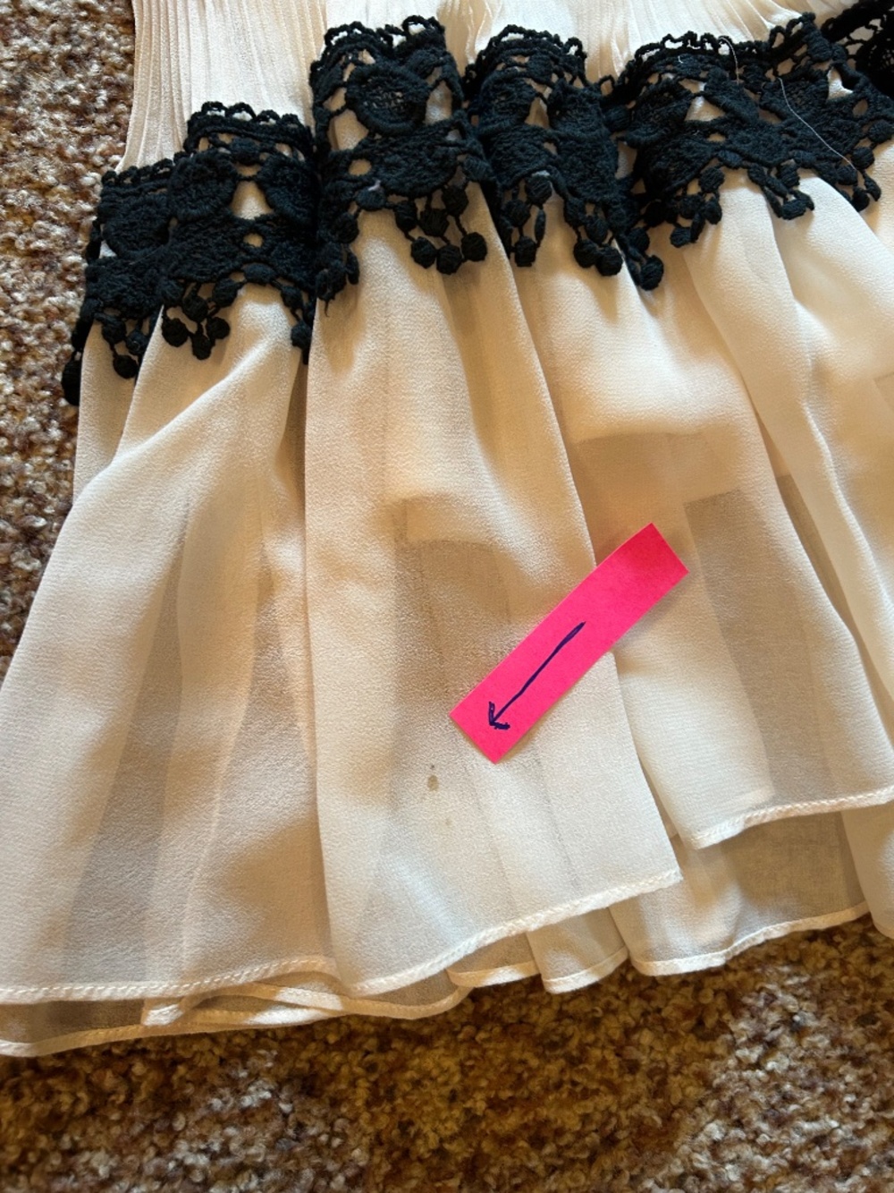 Ryu brand cream black dress bow sheer trim L - Picture 2 of 2